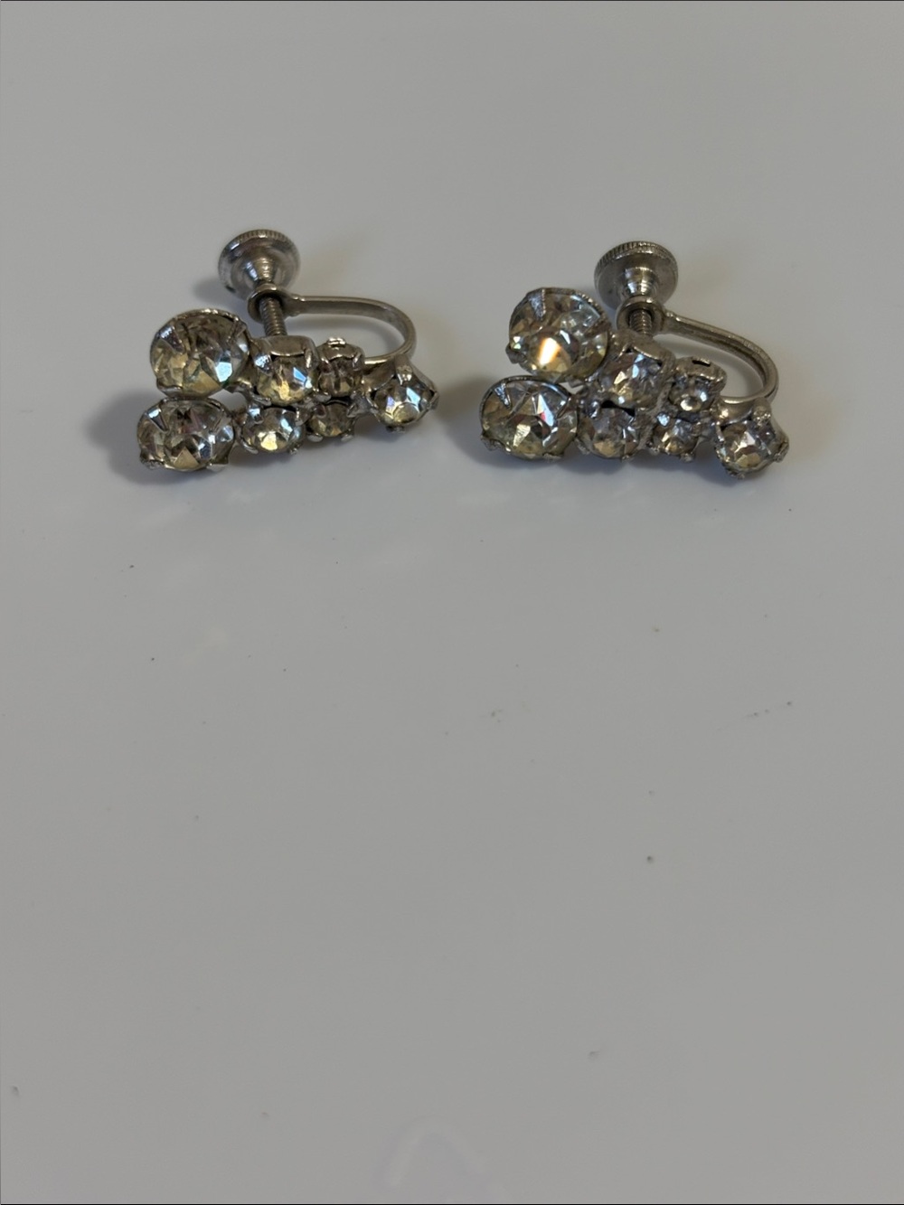 Vintage Crystal Cluster Screw-Back Earrings - Clear Silver